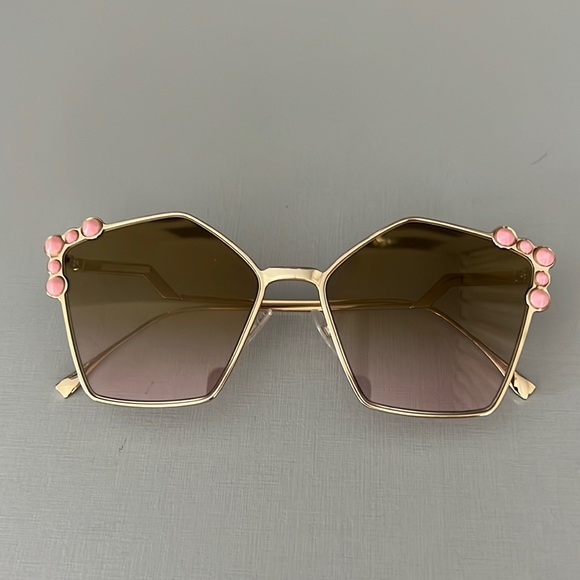 Fendi CAT EYE FF 0261/S gold/brown pink shaded (000/53) Sunglasses New box cloth Fendi FF 0261/S 53mm Roze Gold Frame Brown Lens Women main image 4
